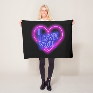 Glowing Neon Look Pink Blue Valentine Heart Small Fleece Blanket
