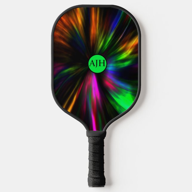 Glowing Neon Masculine Modern Initials Pickleball Paddle (Front)