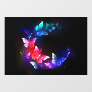 Glowing Neon Night Butterflies on Black background