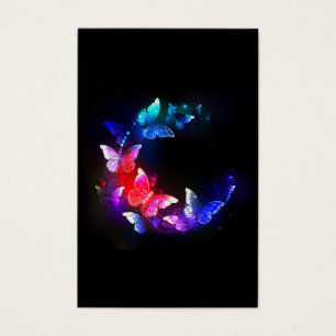 Glowing Neon Night Butterflies on Black background