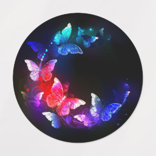 Glowing Neon Night Butterflies on Black background
