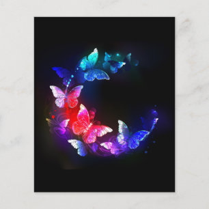 Glowing Neon Night Butterflies on Black background