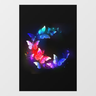 Glowing Neon Night Butterflies on Black background