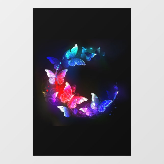 Glowing Neon Night Butterflies on Black background (Sheet)