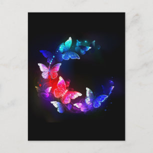 Glowing Neon Night Butterflies on Black background Advice Card
