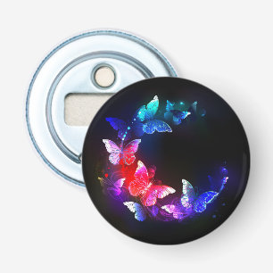Glowing Neon Night Butterflies on Black background Bottle Opener