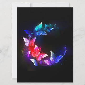 Glowing Neon Night Butterflies on Black background Card