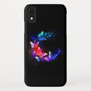 Glowing Neon Night Butterflies on Black background iPhone XR Case