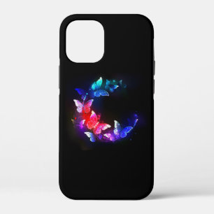 Glowing Neon Night Butterflies on Black background iPhone 12 Mini Case