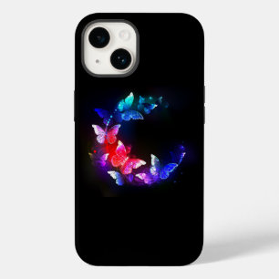Glowing Neon Night Butterflies on Black background Case-Mate iPhone 14 Case