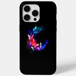 Glowing Neon Night Butterflies on Black background iPhone 15 Pro Max Case