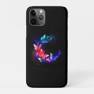 Glowing Neon Night Butterflies on Black background iPhone 11 Pro Case