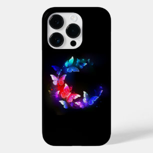 Glowing Neon Night Butterflies on Black background Case-Mate iPhone 14 Pro Case