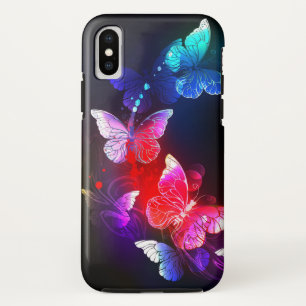 Glowing Neon Night Butterflies on Black background iPhone XS Case