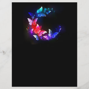 Glowing Neon Night Butterflies on Black background Custom Letterhead