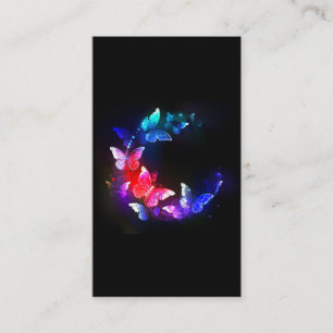 Glowing Neon Night Butterflies on Black background Discount Card