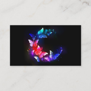 Glowing Neon Night Butterflies on Black background Enclosure Card