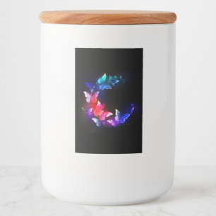 Glowing Neon Night Butterflies on Black background Food Label