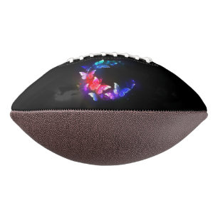 Glowing Neon Night Butterflies on Black background Football