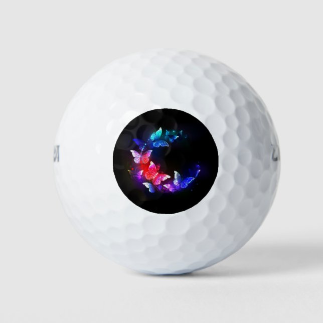 Glowing Neon Night Butterflies on Black background Golf Balls (Front)