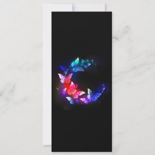 Glowing Neon Night Butterflies on Black background Holiday Card