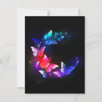 Glowing Neon Night Butterflies on Black background