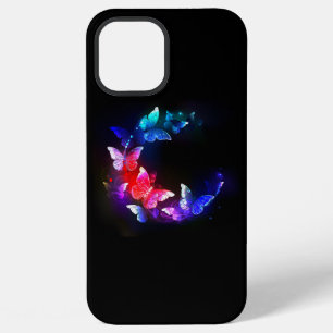 Glowing Neon Night Butterflies on Black background iPhone 12 Pro Max Case