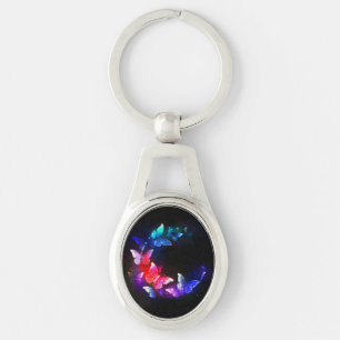 Glowing Neon Night Butterflies on Black background Key Ring