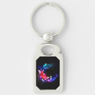 Glowing Neon Night Butterflies on Black background Key Ring