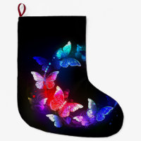 Glowing Neon Night Butterflies on Black background