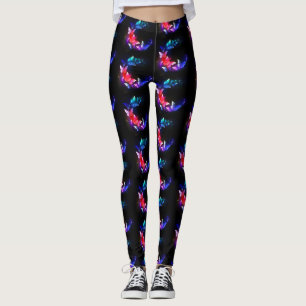 Glowing Neon Night Butterflies on Black background Leggings