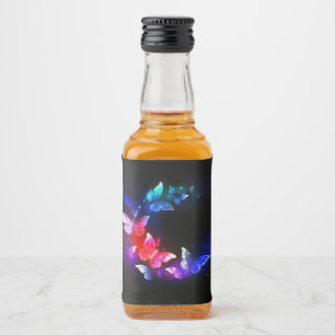 Glowing Neon Night Butterflies on Black background Liquor Bottle Label