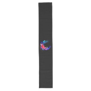 Glowing Neon Night Butterflies on Black background Long Table Runner