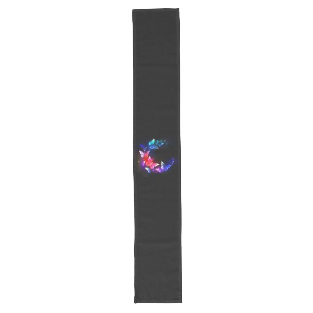 Glowing Neon Night Butterflies on Black background Long Table Runner (Front)