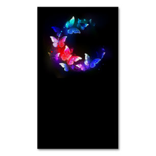 Glowing Neon Night Butterflies on Black background Magnetic Business Card
