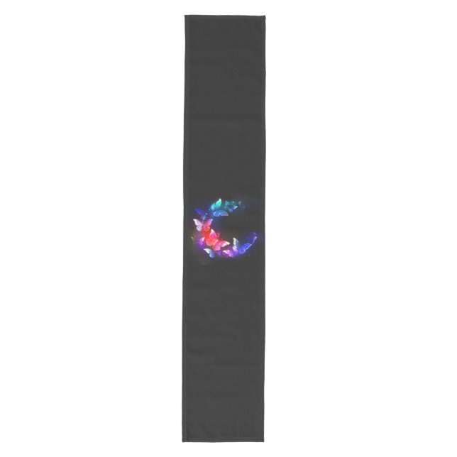 Glowing Neon Night Butterflies on Black background Medium Table Runner (Front)