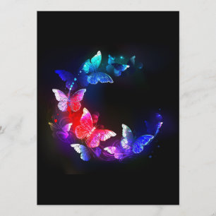 Glowing Neon Night Butterflies on Black background Menu