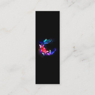 Glowing Neon Night Butterflies on Black background Mini Business Card