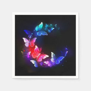 Glowing Neon Night Butterflies on Black background Napkin