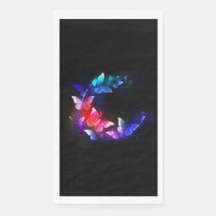 Glowing Neon Night Butterflies on Black background Napkin