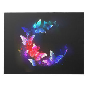 Glowing Neon Night Butterflies on Black background Notepad