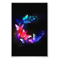 Glowing Neon Night Butterflies on Black background