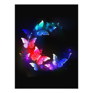 Glowing Neon Night Butterflies on Black background Photo Print