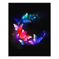 Glowing Neon Night Butterflies on Black background