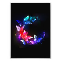 Glowing Neon Night Butterflies on Black background