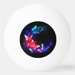 Glowing Neon Night Butterflies on Black background Ping Pong Ball