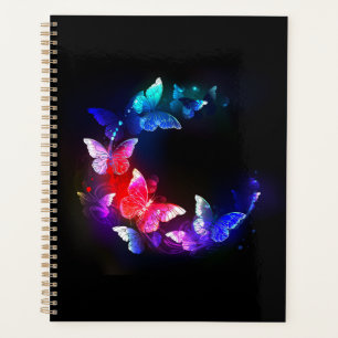 Glowing Neon Night Butterflies on Black background Planner