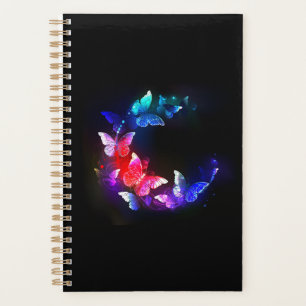 Glowing Neon Night Butterflies on Black background Planner