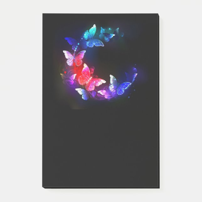 Glowing Neon Night Butterflies on Black background Post-it Notes (Front)