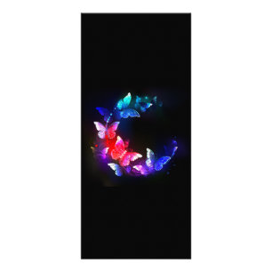 Glowing Neon Night Butterflies on Black background Rack Card